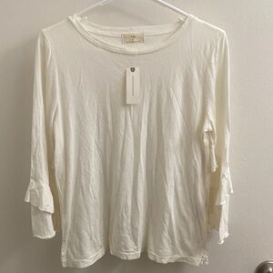 T.La Ivory Ruffle-Sleeve Long Sleeve Tee